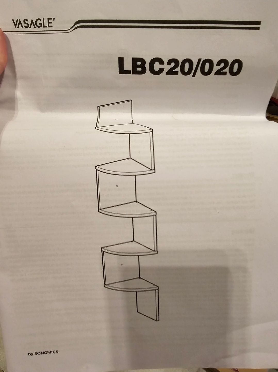 Półka narożna ścienna VASAGLE – czarna, nowa, komplet – model LBC20/02