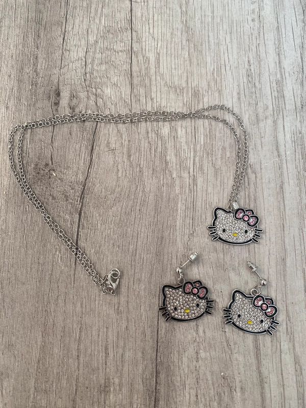 zestaw komplet hello kitty kolczyki naszyjnik cute y2k barbie