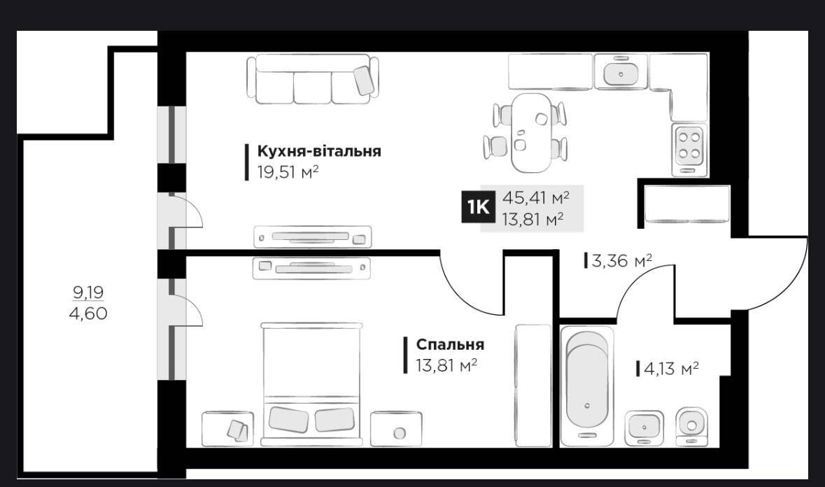 Продаж 1 кімнатної квартири в ЖК Perfect life Винники (45.41м2)