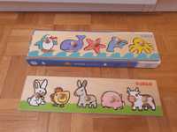 Zabawki Djeco drewnane puzzle układanka zwierzęta 2 szt