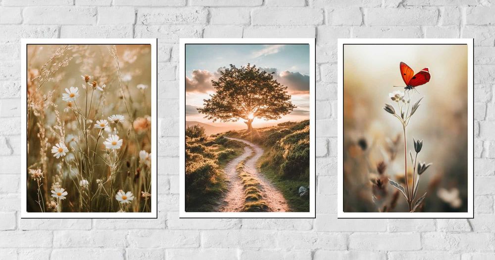 30x40 obrazy w ramie plakaty ramka MOTYL ŁĄKA KWIATY NATURA BOHO