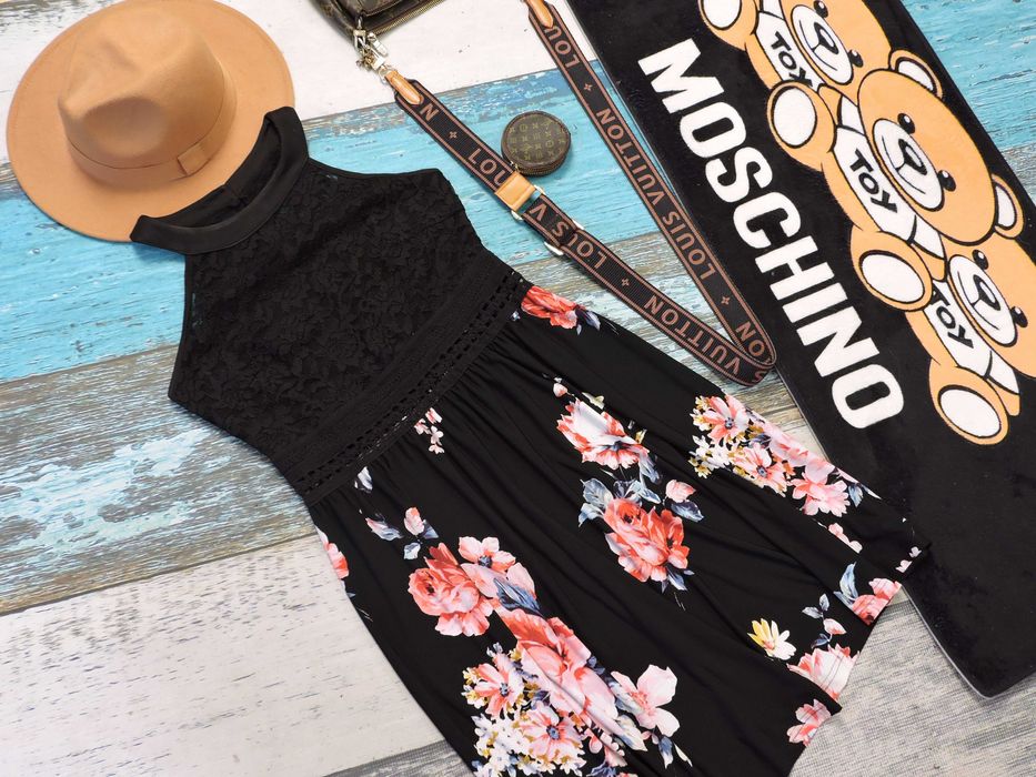 Body Flirt czarna sukienka koronka kwiaty S/M