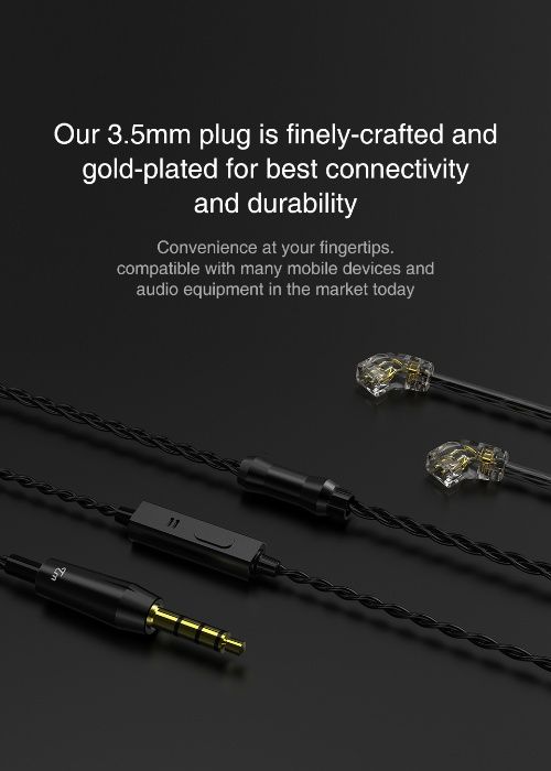 Наушники TRN ST1 Mic двухдрайверные гибридные Оригинал Чёрный