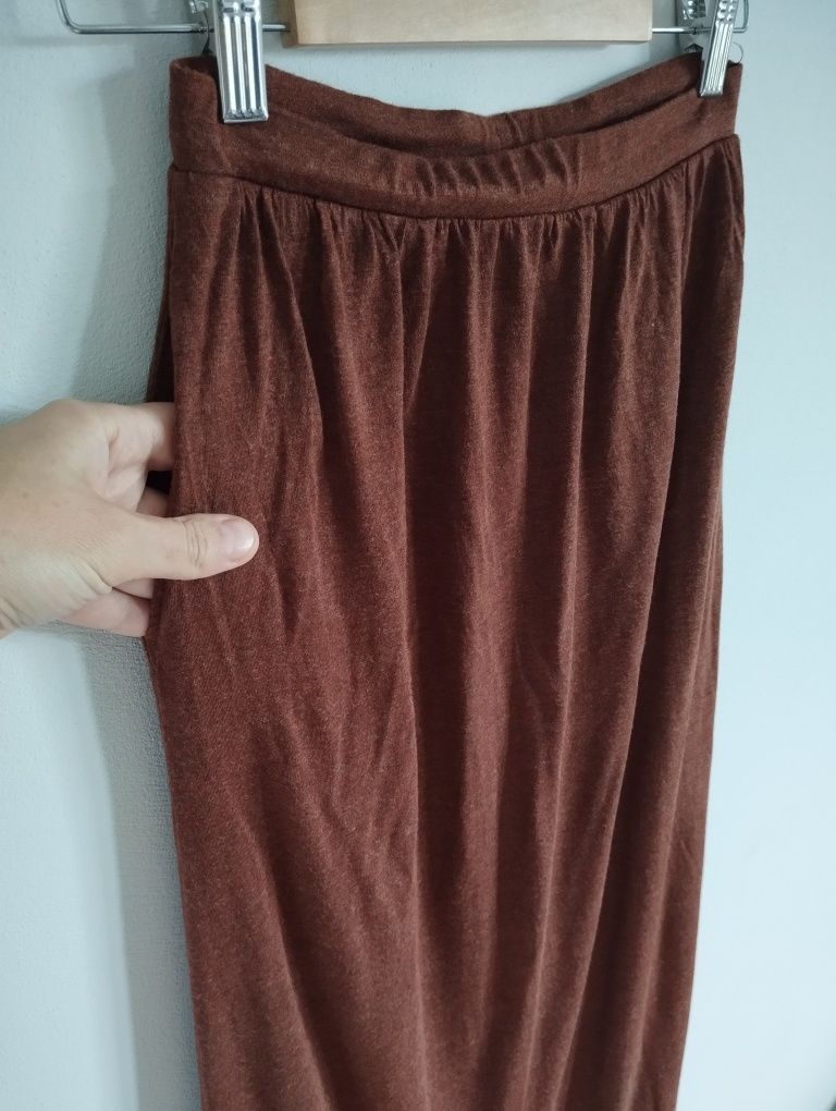 Spódnica maxi z wiskozy z kieszeniami, brązowa r. XS 34 H&M Basic