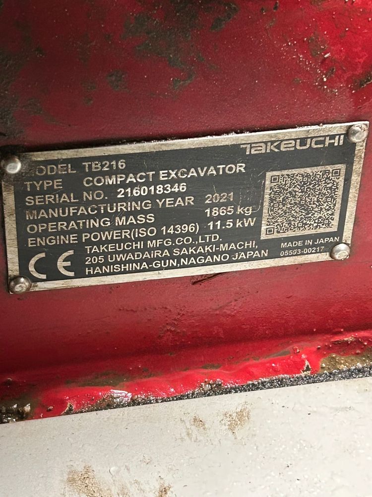 Koparka Takeuchi TB216, 2021r V4 Powertilt 4 łyżki w zestawie