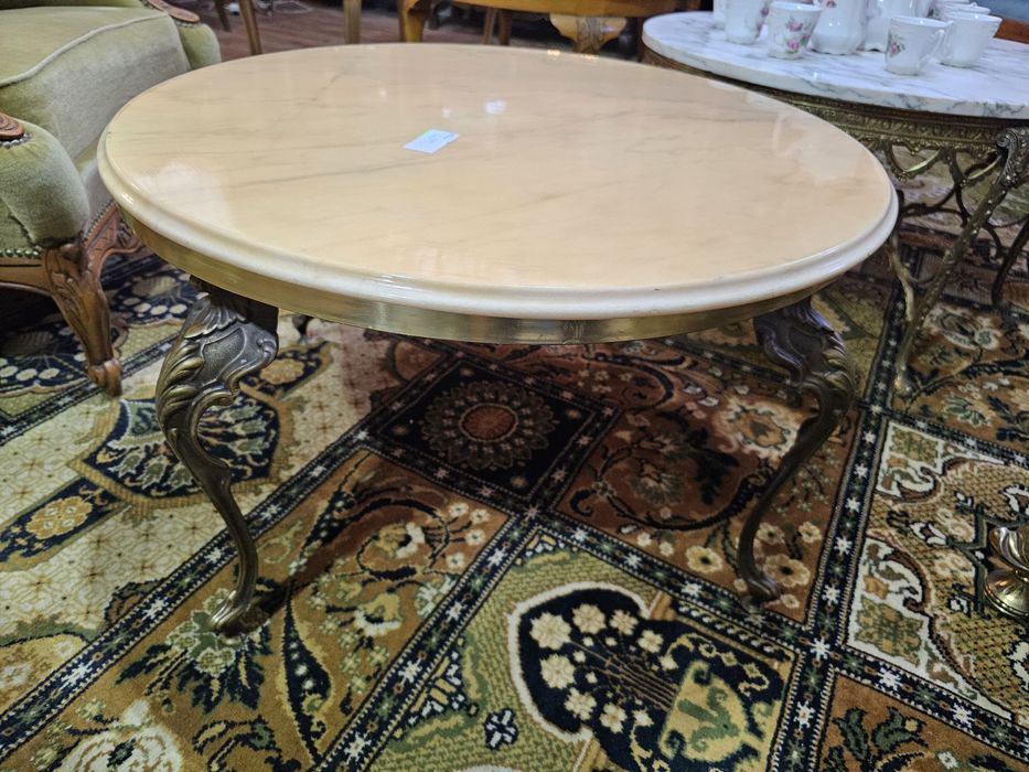 Stolik mosiężny z kamiennym blatem #704 Antyki Stylowy Węgrów