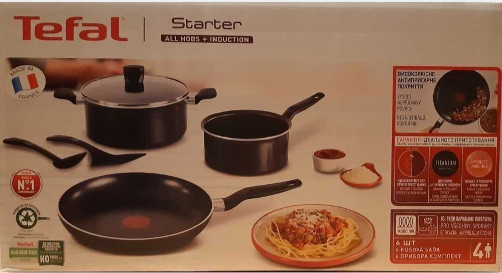 Zestaw startowy Tefal garnki patelnia 6-ele CP26780 indukcja Nowe