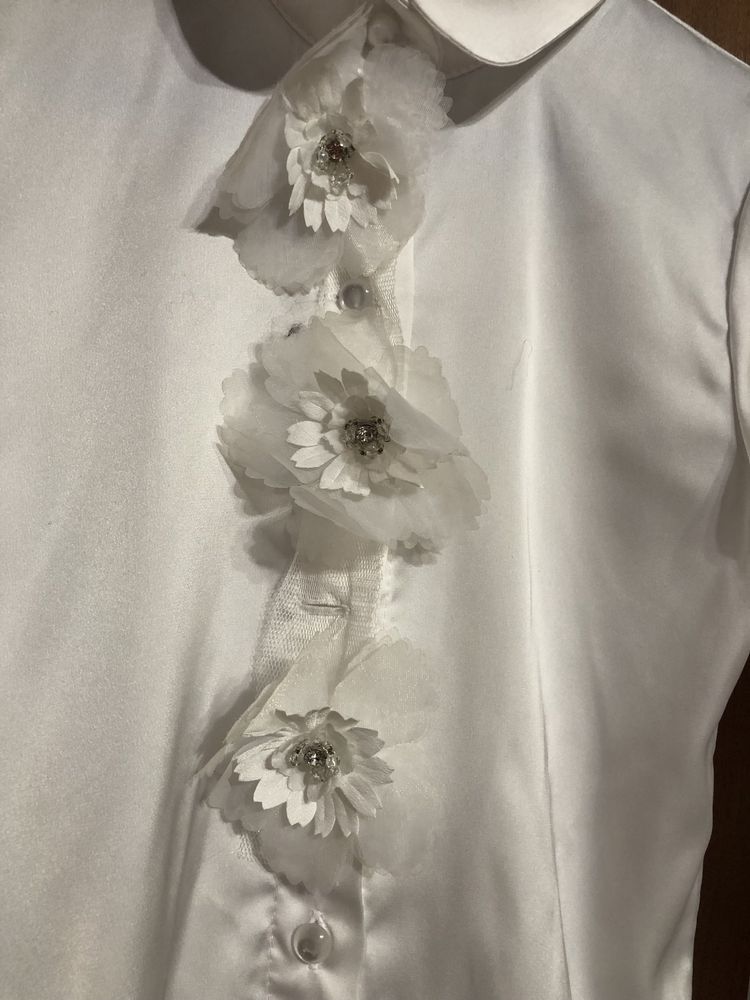 Блуза MONE шелковая нарядная белая школа рост 122