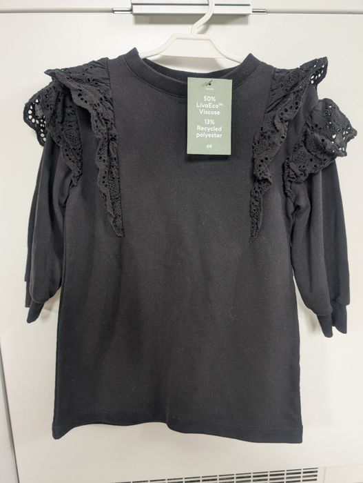 Sukienka dziewczęca H&M czarna falbanki koronka