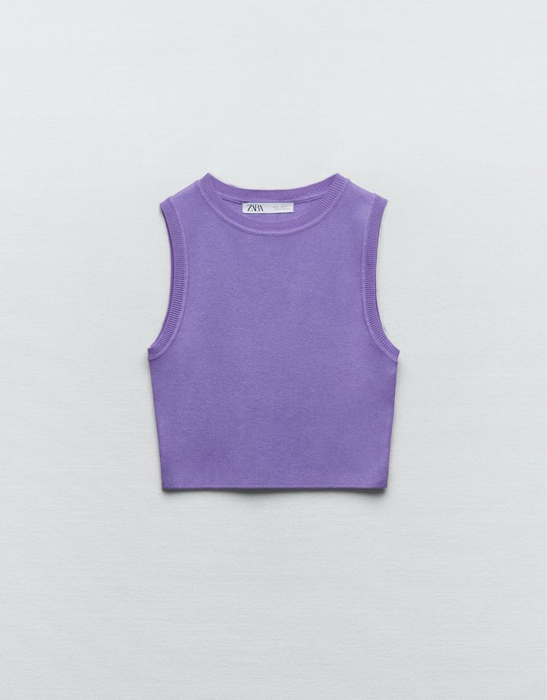 Zara новий кроп топ майка фіолетовий , розмір S