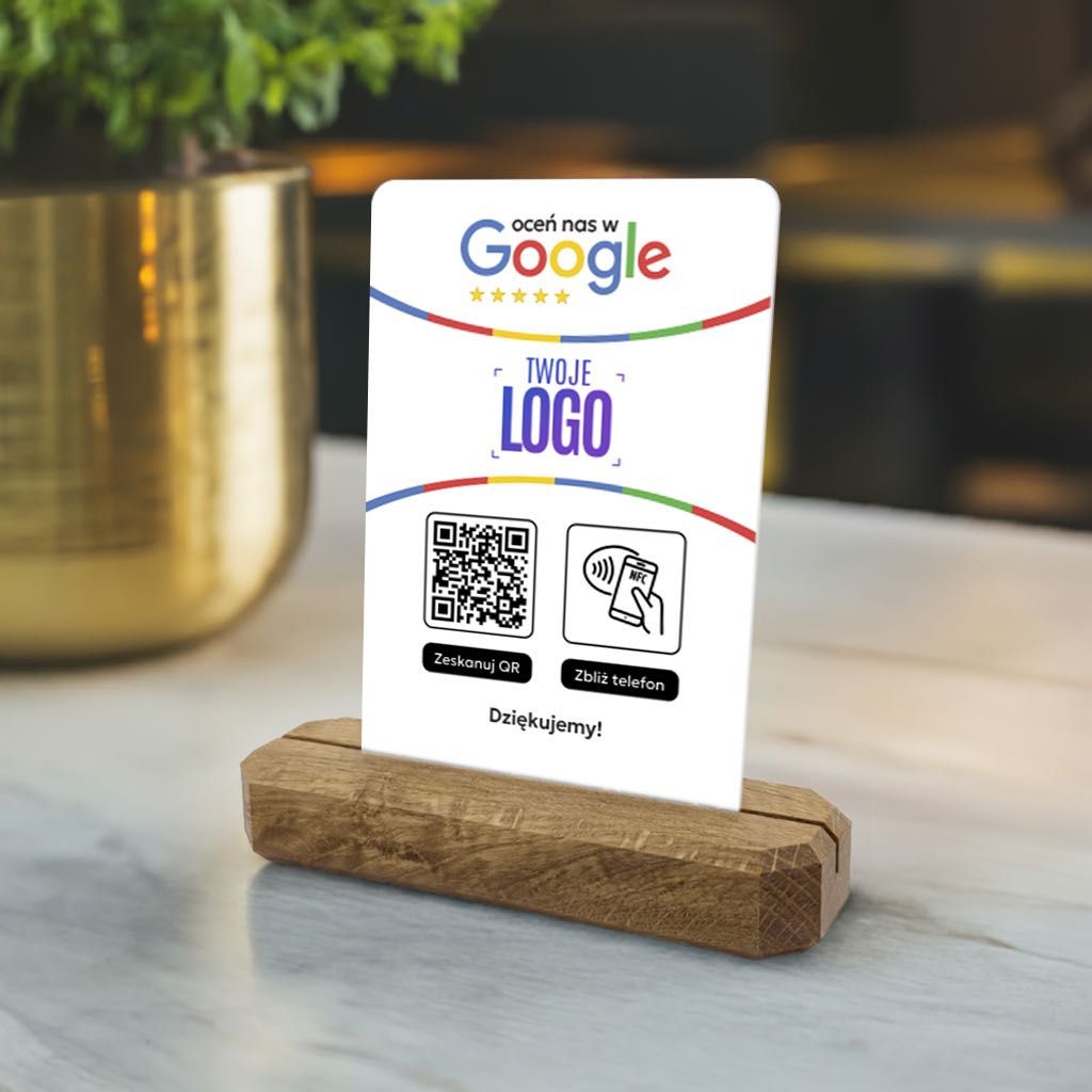 Stojak, prezenter z QR i NFC do zbierania opinii w Google Z TWOIM LOGO