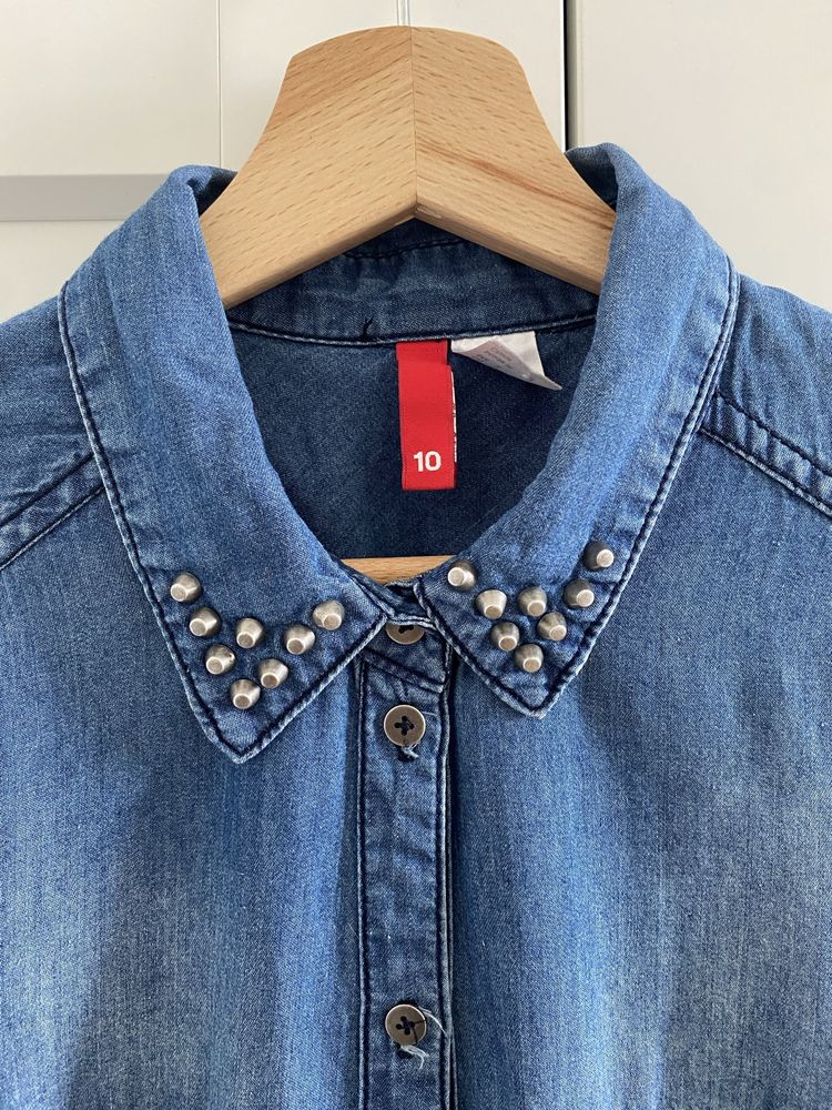 Koszula jeansowa na guziki ćwieki z długim rękawem H&M S 36