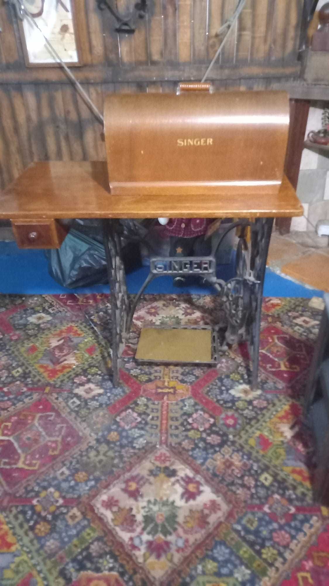 Maquina de costura singer n°15 com base de madeira maciça