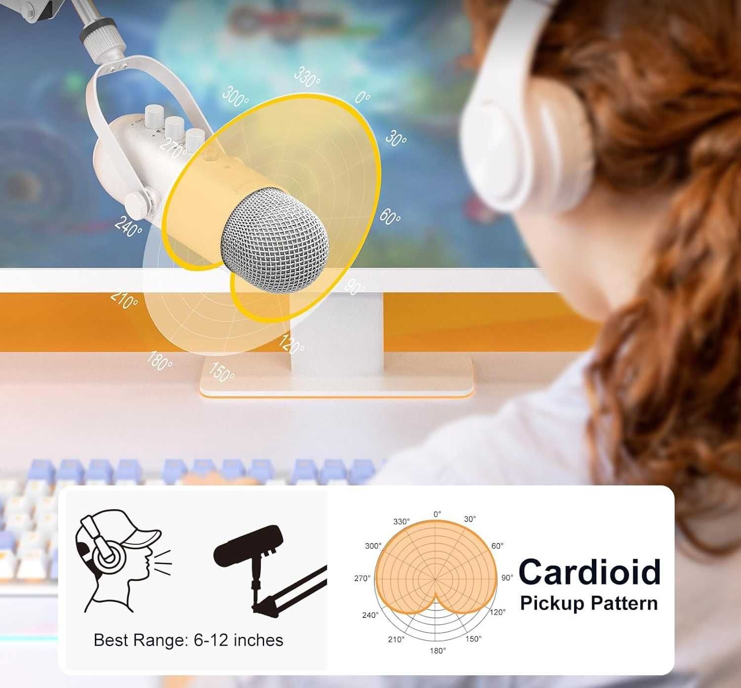 ZealSound Zestaw mikrofonów USB + ramię k66 Pearly White Podcast
