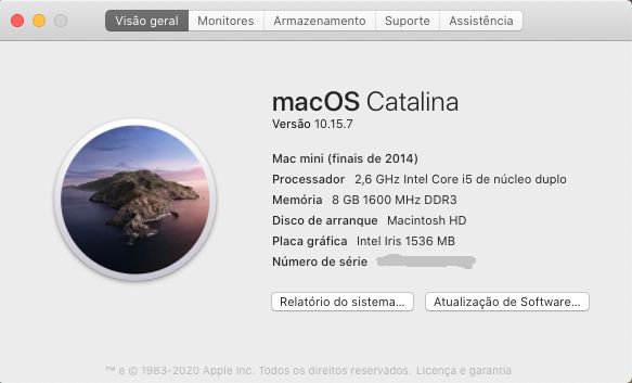 Mac Mini(finais 2014) i5 2.6GHZ 8gb RAM SSD 480Gb