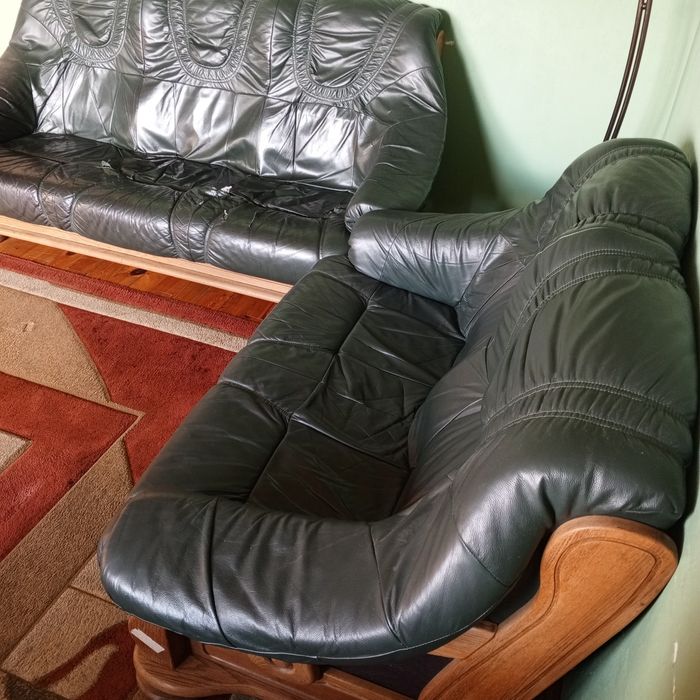 Sofa 2 osobowa, skóra, zielona + druga gratis