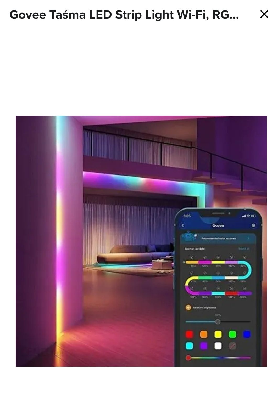 Govee Taśma LED Strip Light Wi-Fi, RGB 5m H615A