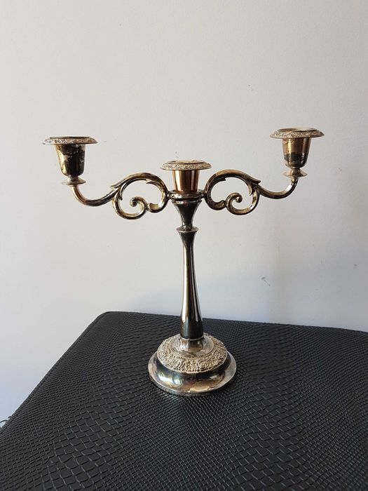 Vintage antyczny platerowany świecznik trójramienny 630g Norwegia