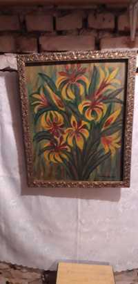 Stary obraz w ramie ręcznie malowany farbą olejną