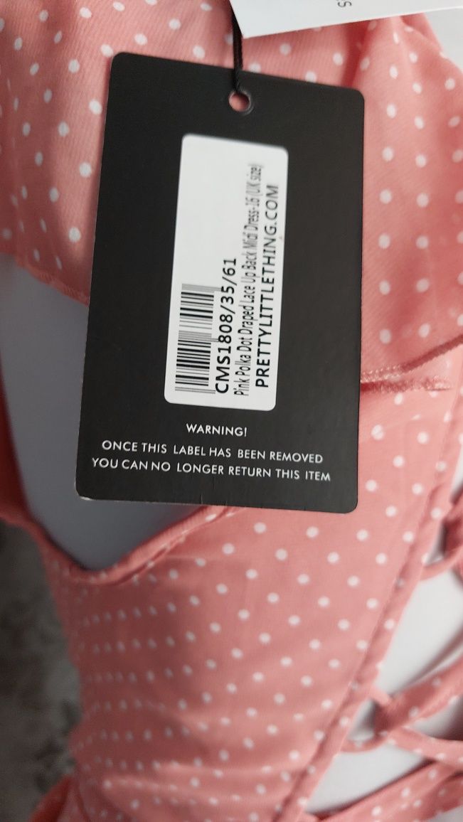 Zjawiskowa sukienka szyfonowa, groszki, brudny róż, NOWA L-XL