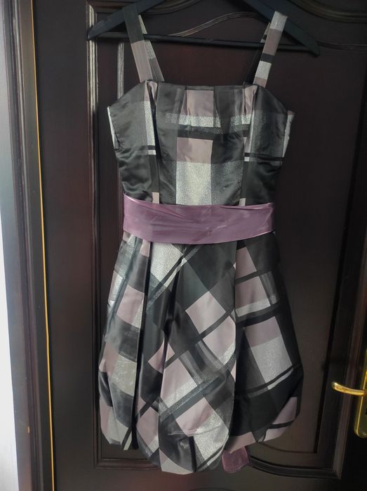 Sukienka na wesele chrzciny komunię M w kratkę