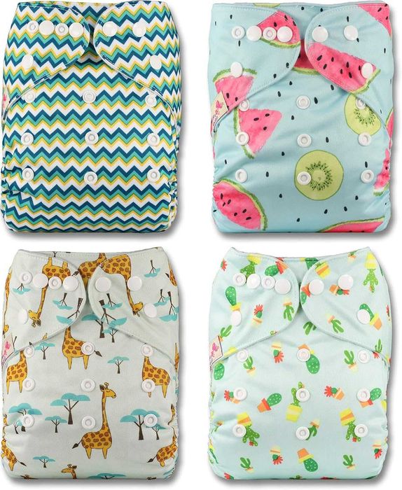 4 Fraldas reutilizáveis de tecido para bebé [vários padrões] NOVO