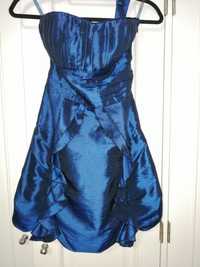 Vestido azul escuro acetinado e brilhante (M)