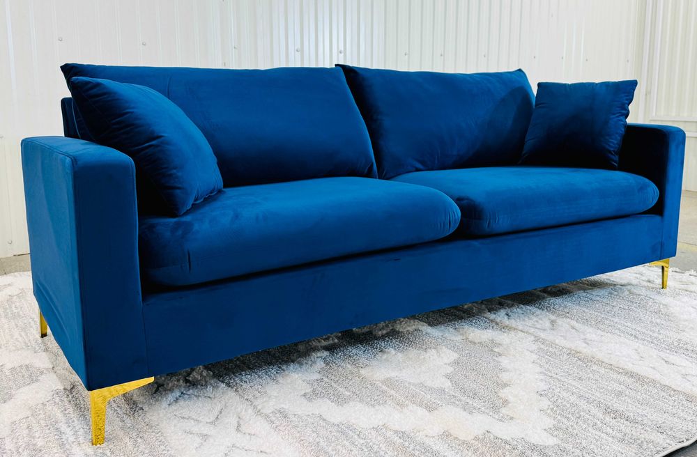 Sofa Kanapa welurowa Glamour Chabrowa Ciemny niebieski NOWA WYPRZEDAŻ!