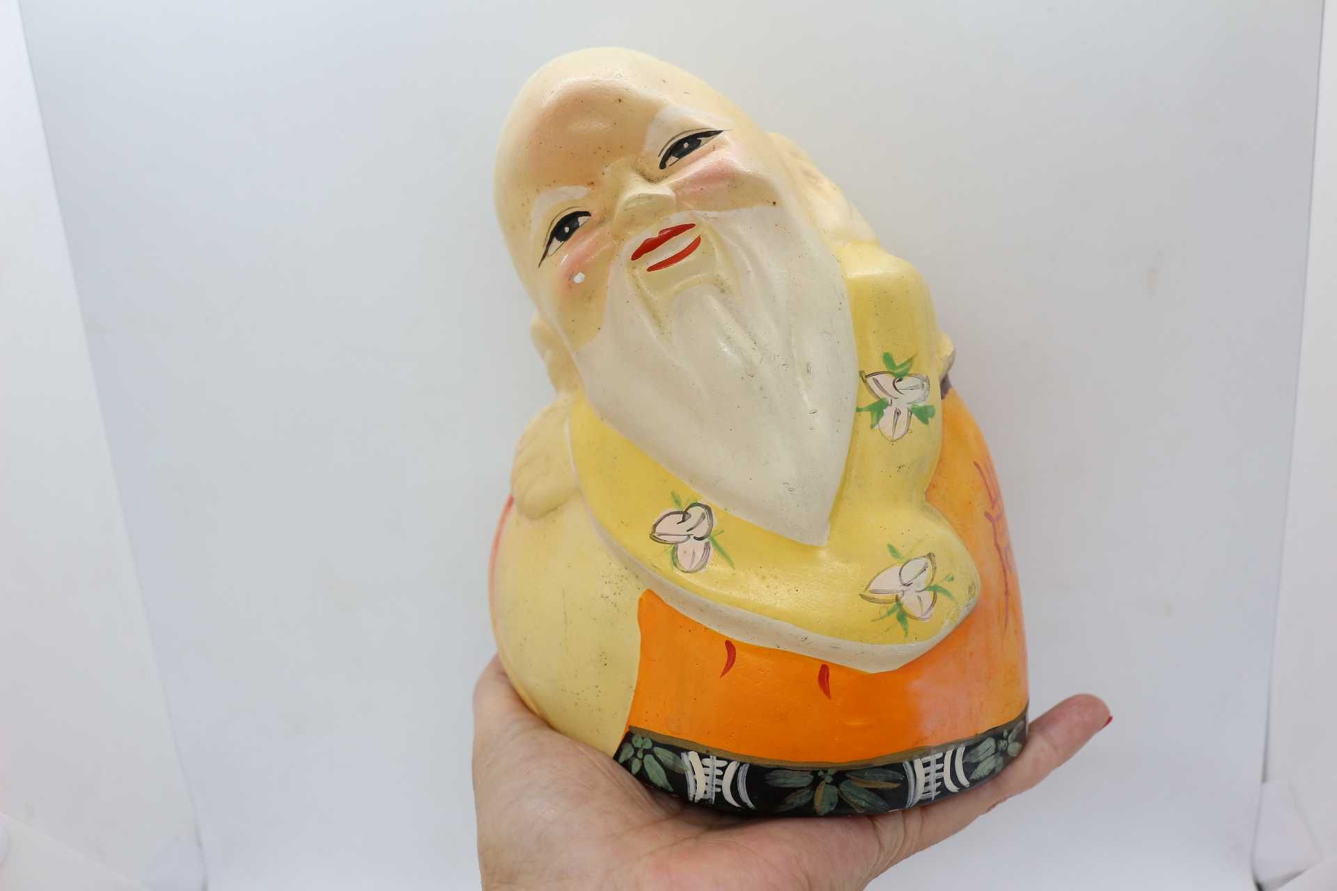 Buda Maitreya Mealheiro Amarelo em Porcelana Chinesa 19 cm