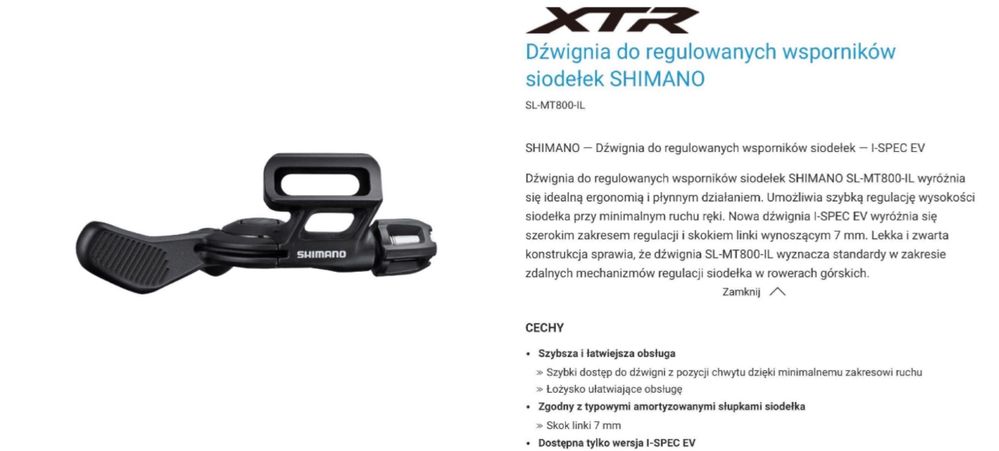 SHIMANO SL-MT800 Manetka do sztycy regulowanej I-Spec EV / 018-032