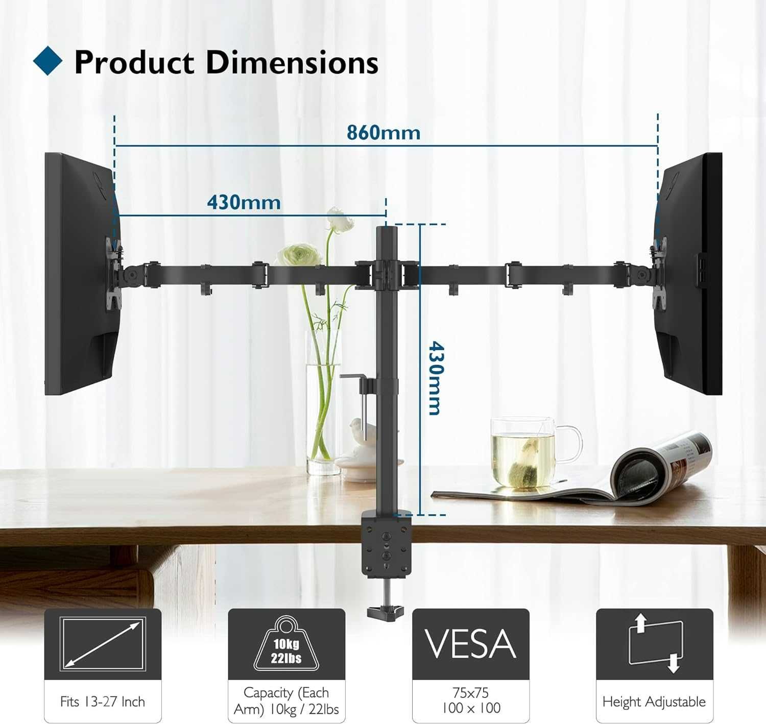 BONTEC Suporte Duplo para Monitores de 13" até 27" em Aço