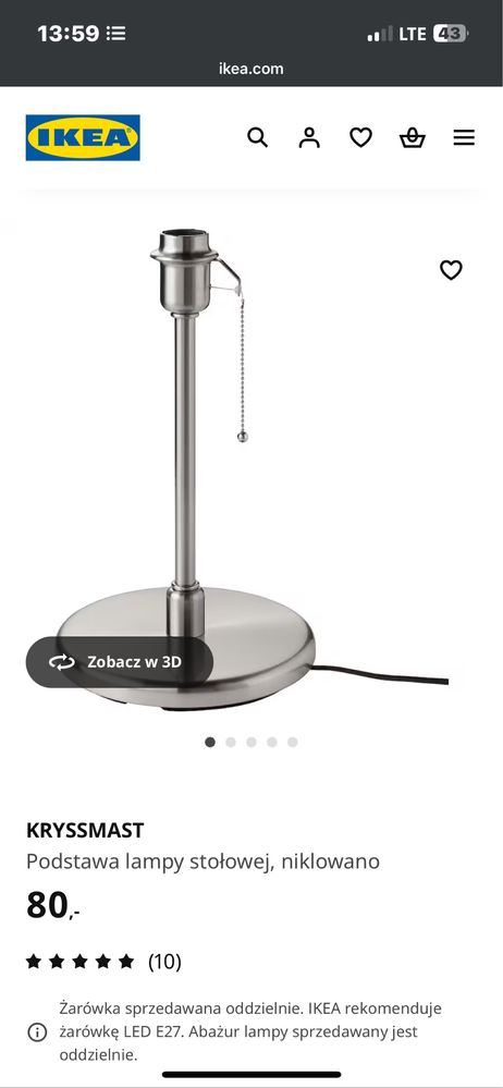 Podstawa lampy stolowej kryssmast ikea