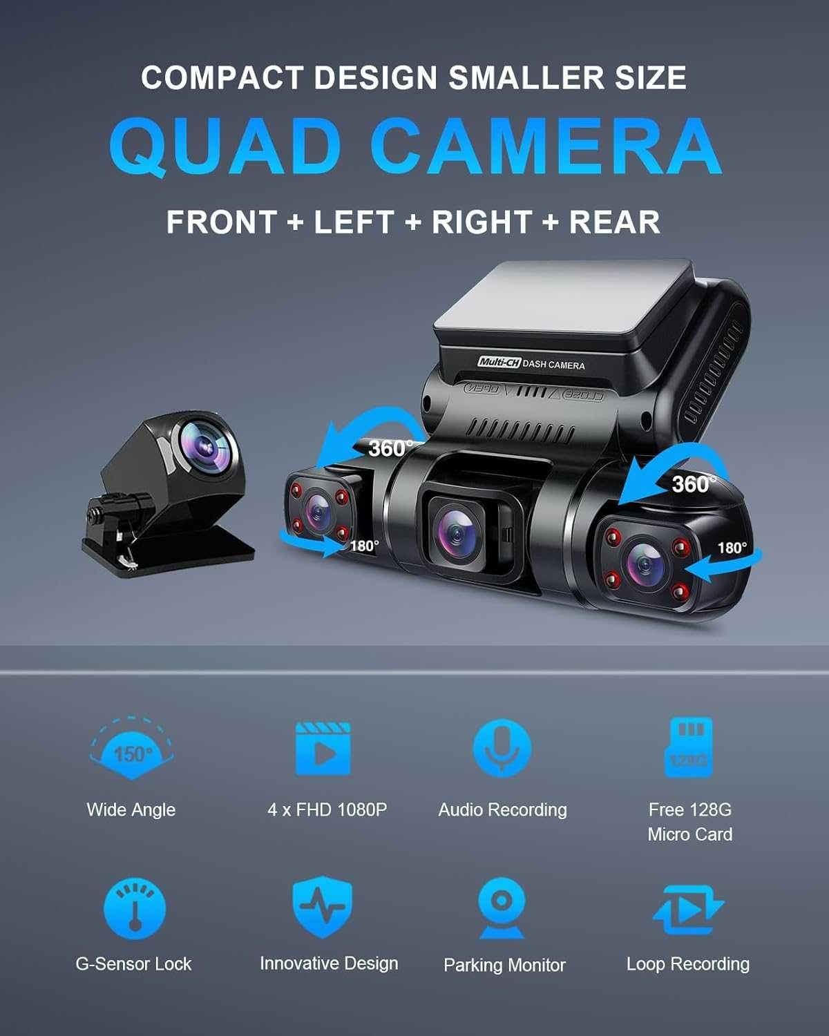 Dashcam camera Car Truck Bus x4 + Rear + Left + Right GPS WiFi + RADA