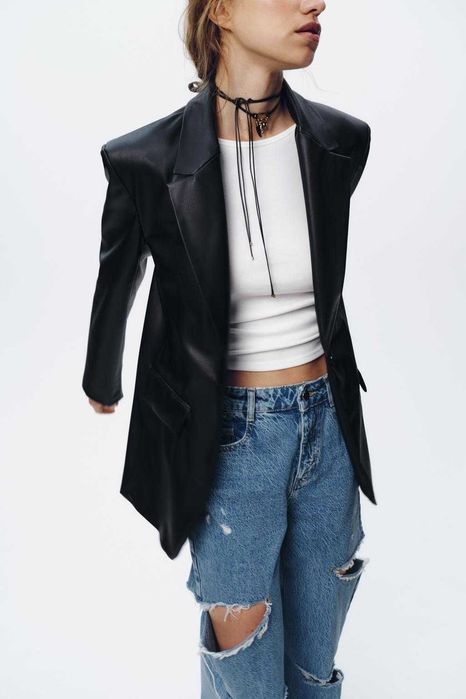 Блейзер прямого крою зі штучної шкіри zara