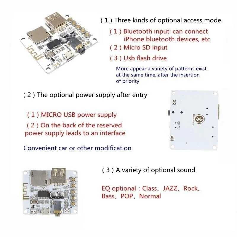 Плата аудиоприемника Bluetooth с USB-слотом для TF-карты 5V