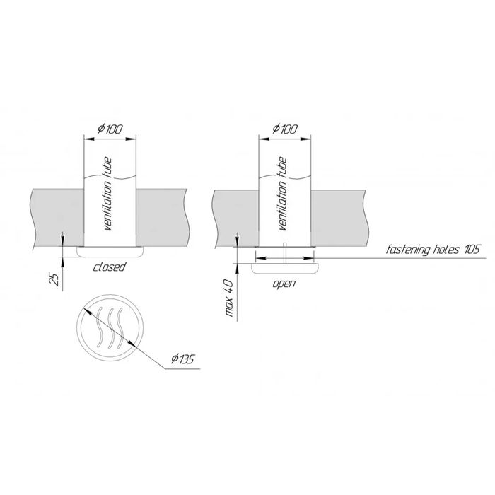Заглушка вентиляційна для бані, d 100мм труба