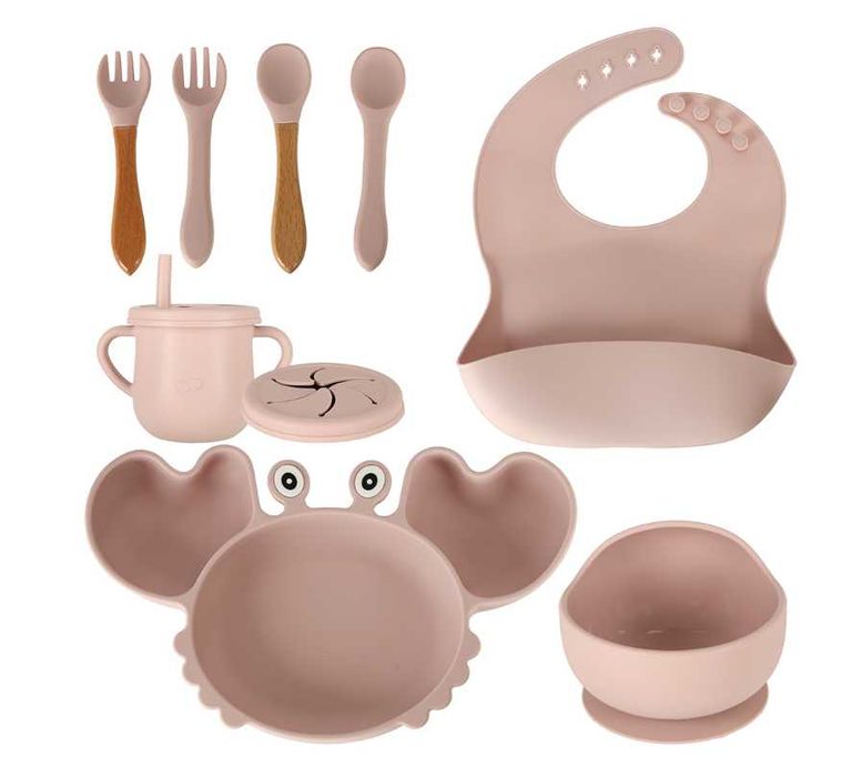 Naczynia silikonowe dla dzieci różowy kubek śliniak miseczka