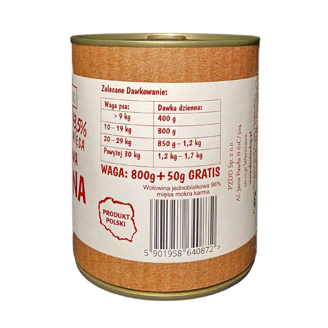 Karma dla psów DOCTOR DOG z wołowiną 850g x 6 szt