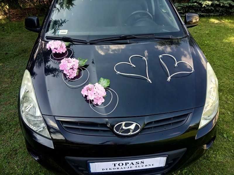 DS16  * Ślubna dekoracja na samochód z różowych hortensji
