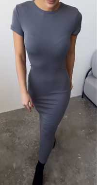 Довга сукня в обтяжку сірого кольору (maxi dress/maxi)