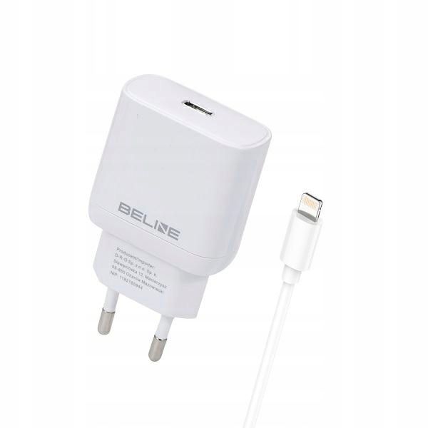 Ładowarka USB-C z kablem Lightning iPhone Beline GAN PD 30W biała