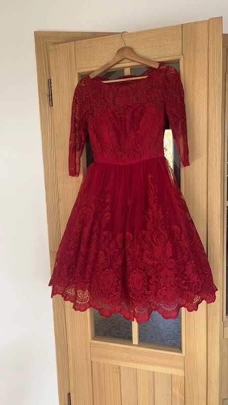 Śliczna suknia chi chi london wesele rozmiar xs bordowa sukienka