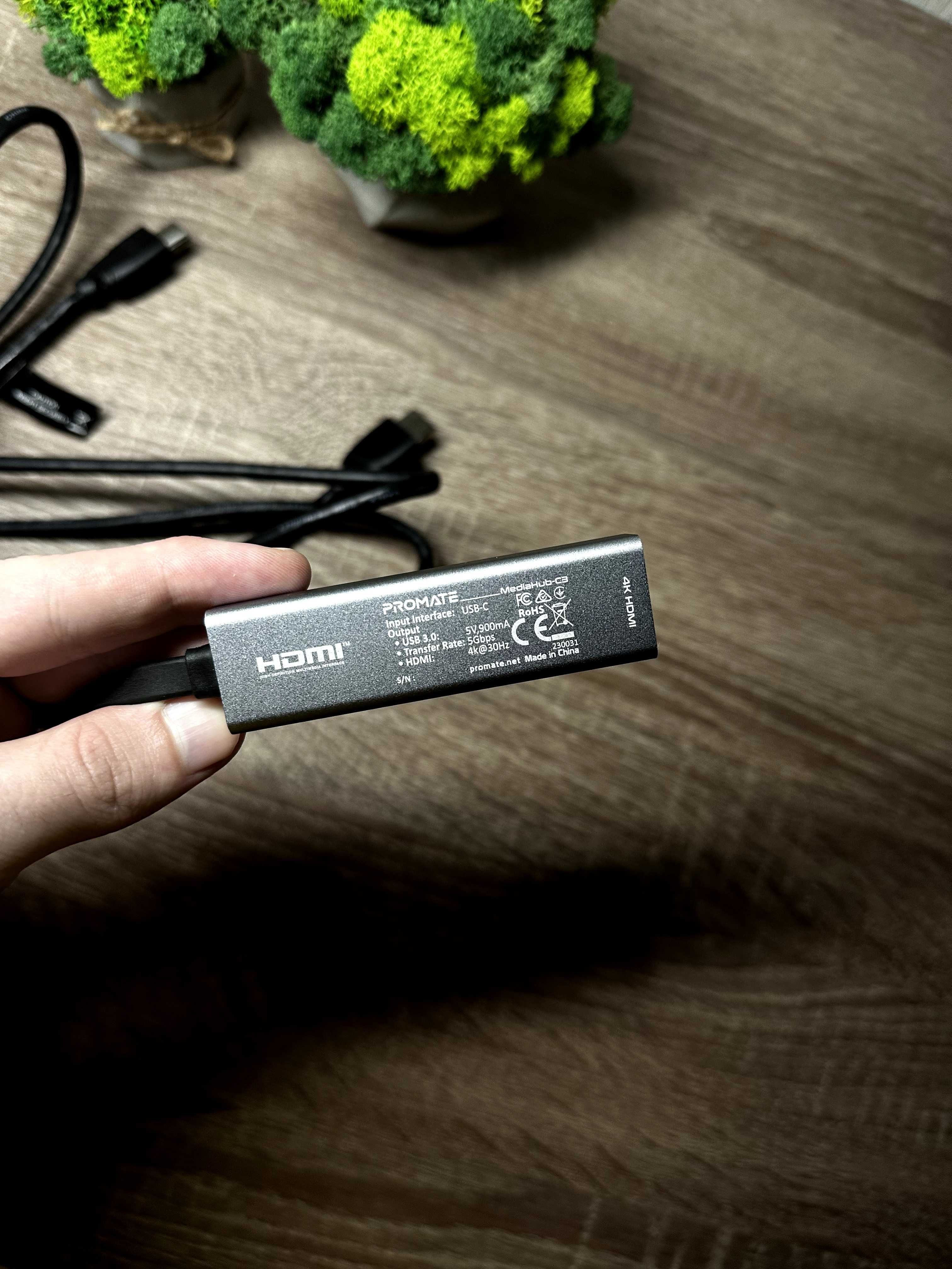 USB-C хаб 4-в-1 Promate MediaHub-C3 HDMI/3xUSB 3.0 Grey [Нове]