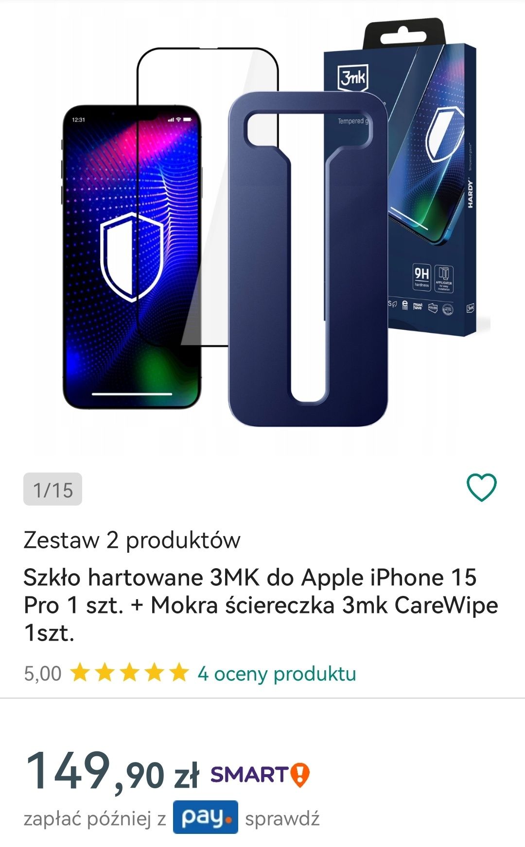 Szkło hartowane 3MK do Apple iPhone 15 Pro 1 szt.