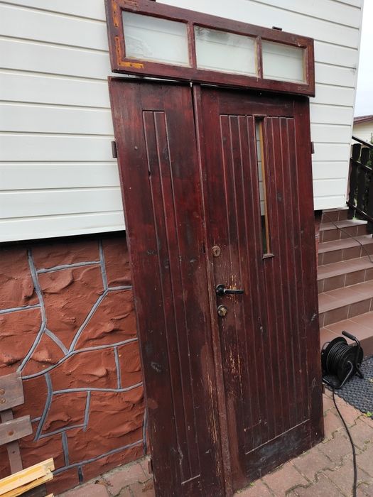 Drzwi wejściowe zewnętrzne drewniane z demontażu