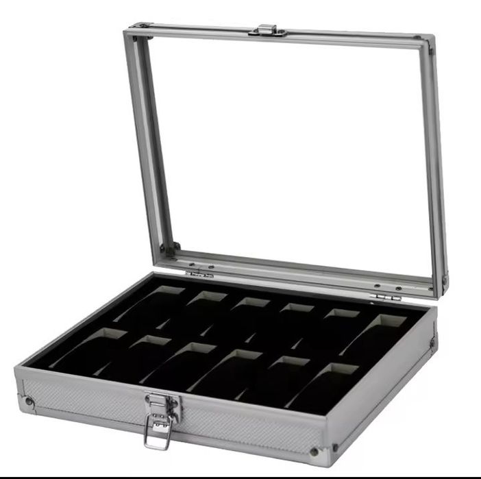 Kasetka na zegarki biżuterię aluminium zamykana.