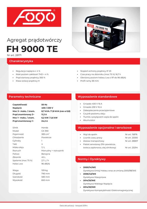 Agregat prądotwórczy fogo FH 9000 TE