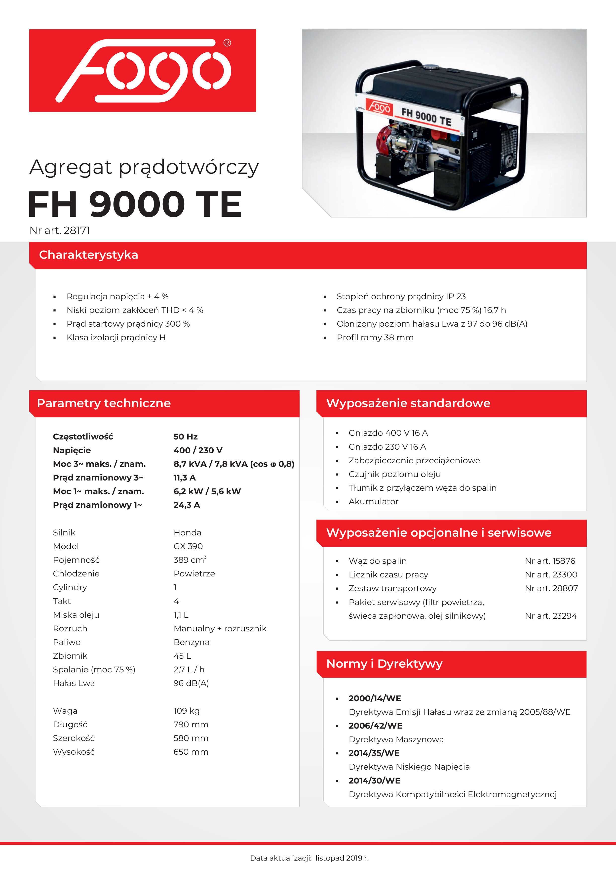 Agregat prądotwórczy fogo FH 9000 TE