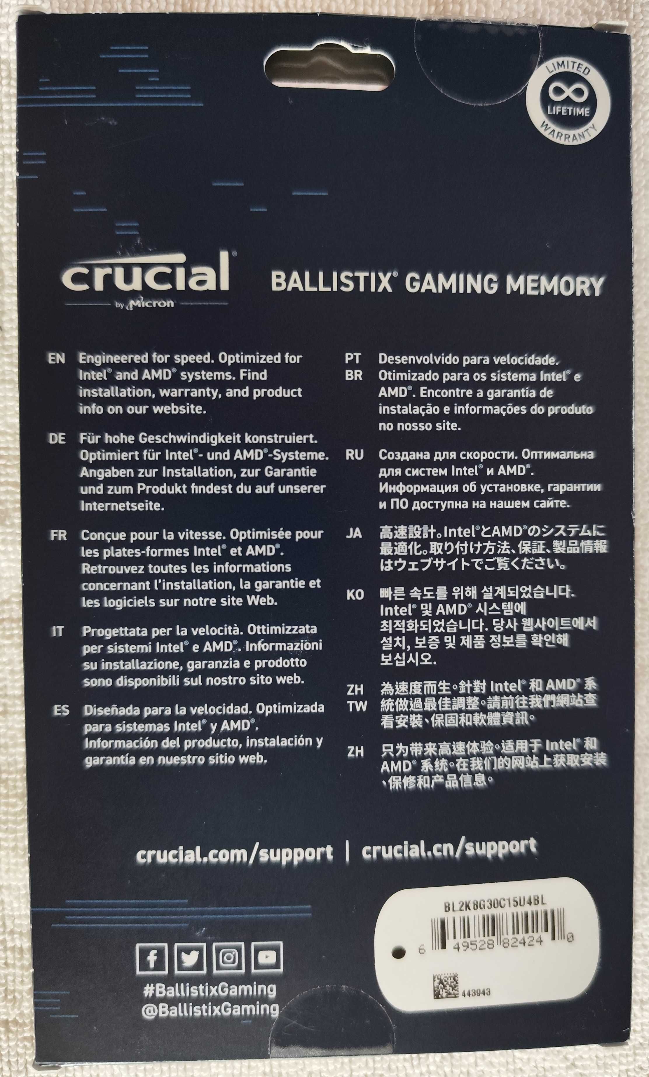 Pamięć RAM Crucial Ballistix RGB 2 x 8Gb 3000 CL 15 Black