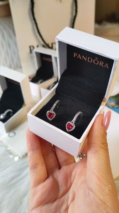 Срібні сережки Pandora  серце. Сережки Пандора